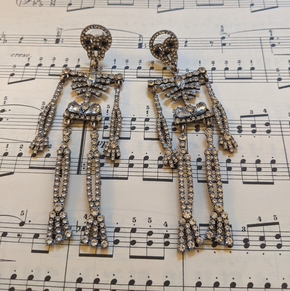 Rhinestone skeleton novelty earrings